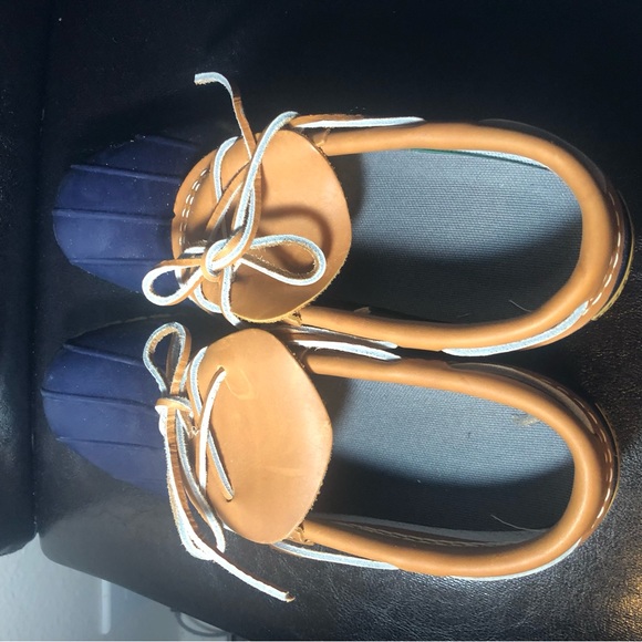 L.L. Bean Boots Womens Blue Tan Bottoms Duck Boot Gum Sole Rain Boots Size 9N - Picture 8 of 12